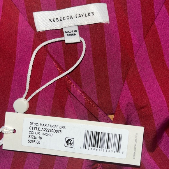 Rebecca Taylor Women's Marseille Stripe Dress HIBISCUS Size 16 NWT $395 - Picture 10 of 14